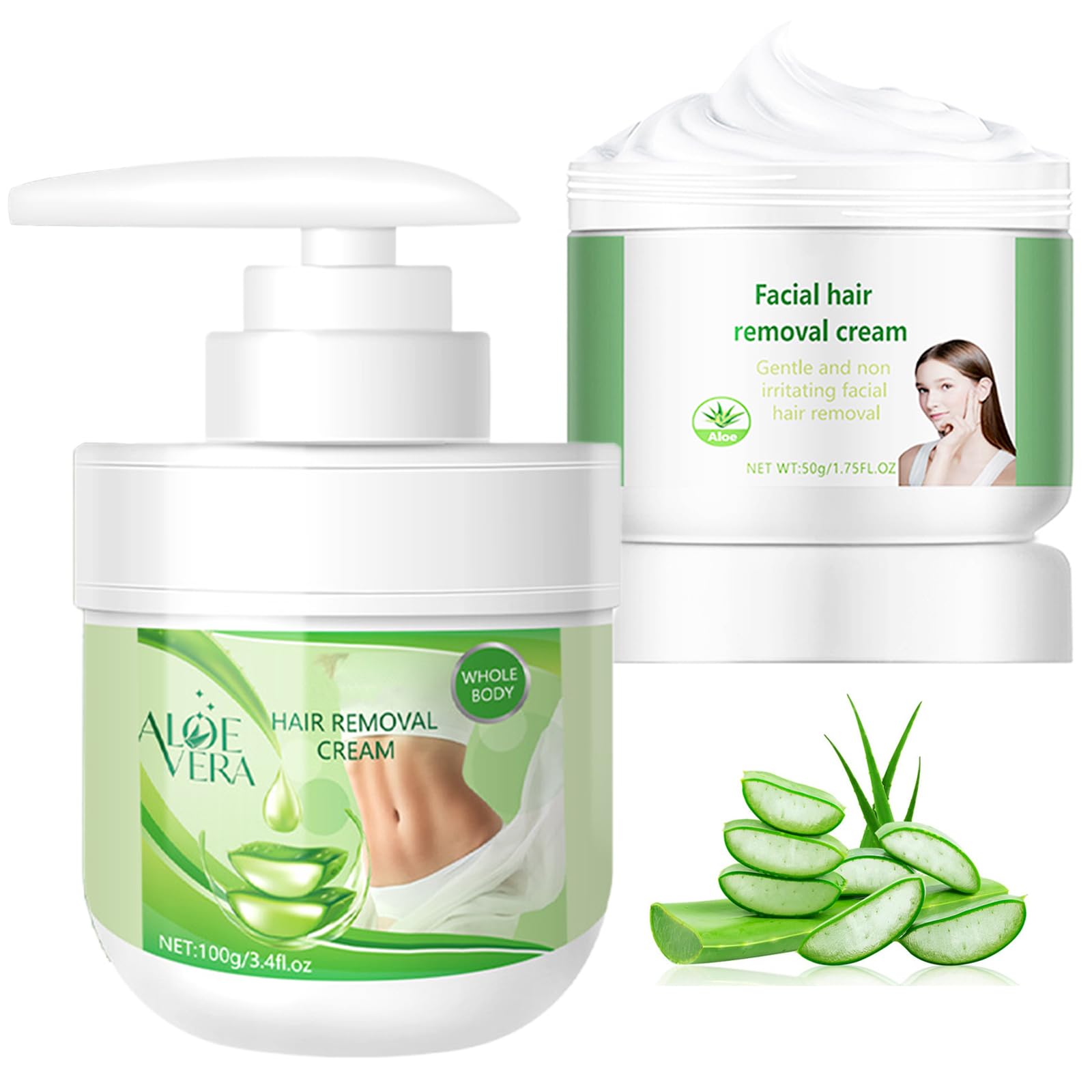Crema depilatoria facial y crema de depilación corporal para mujeres, removedor de aloe vera para labio superior y barbilla, removedor de vello facial para piel sensible corporal, suave y no irritante