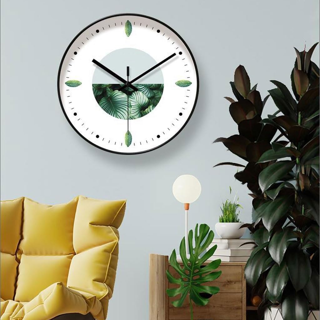 Orologio da parete Orologio al quarzo silenzioso con secondi di movimento Orologio da parete for soggiorno Orologio da parete con pianta verde Reloj De Pared(A)