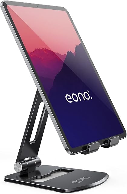 Amazon Brand - Eono Tablet Stand, Adjustable Tablet Holder Desk - Foldable Desktop Stand Mount Dock for iPad Pro 12.9, 11, 10.5, 9.7, iPad Air mini 2 3 4 5 6, Switch, Samsung Tabs, iPhone - Black