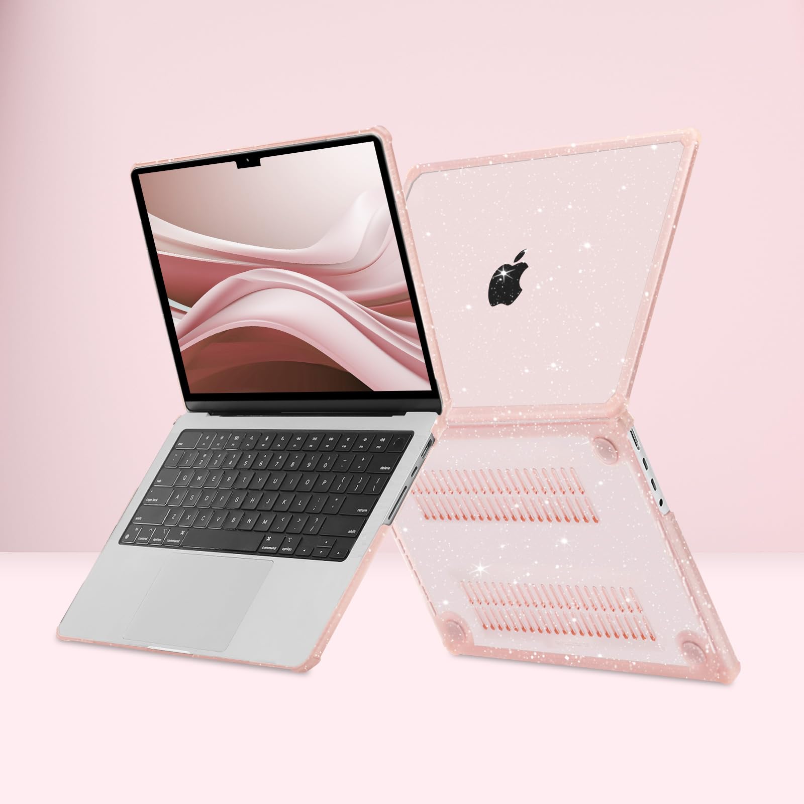 MOSISO Custodia Compatibile con MacBook Pro 14 Cover 2025-2021 M5 A3434 M4 A3112 A3185 A3401 M3 A2918 A2992 M2 A2779 M1 A2442, Case Glitter Anti-Crepa Paraurti TPU Pesante&Copritastiera, Rosa