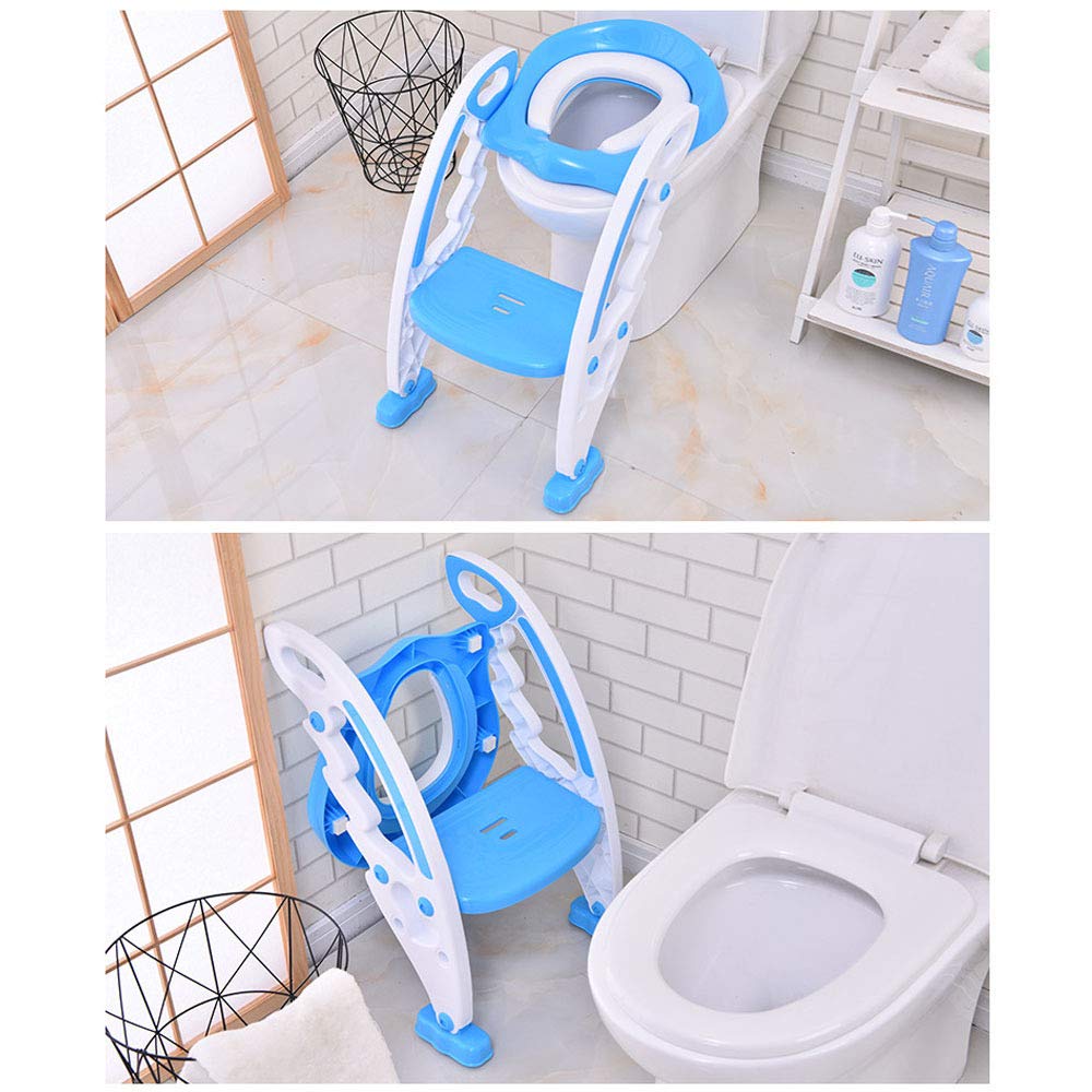Reductor De WC Plegable, Asiento De Inodoro para Inodoro Entrenador De Inodoro para Niños Pequeños Y Bebés con Escalera De Taburete para Niño Y Niña,Blue