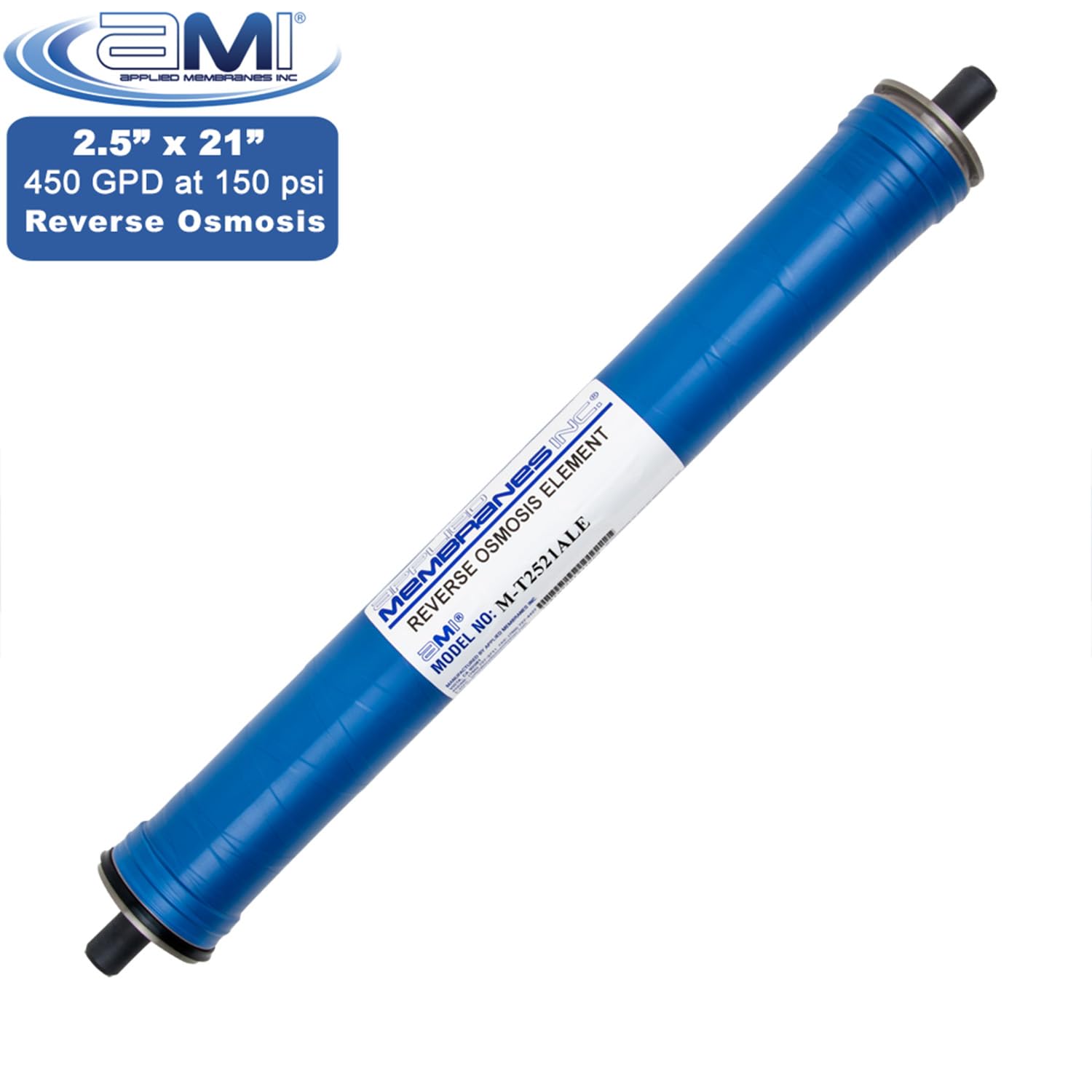 Elemento de membrana de ósmosis inversa de baja energía de 2.5 x 21 pulgadas para agua del grifo | 450 GPD a 150 psi | 99% de rechazo | Membrana comercial de repuesto | Membranas aplicadas USA