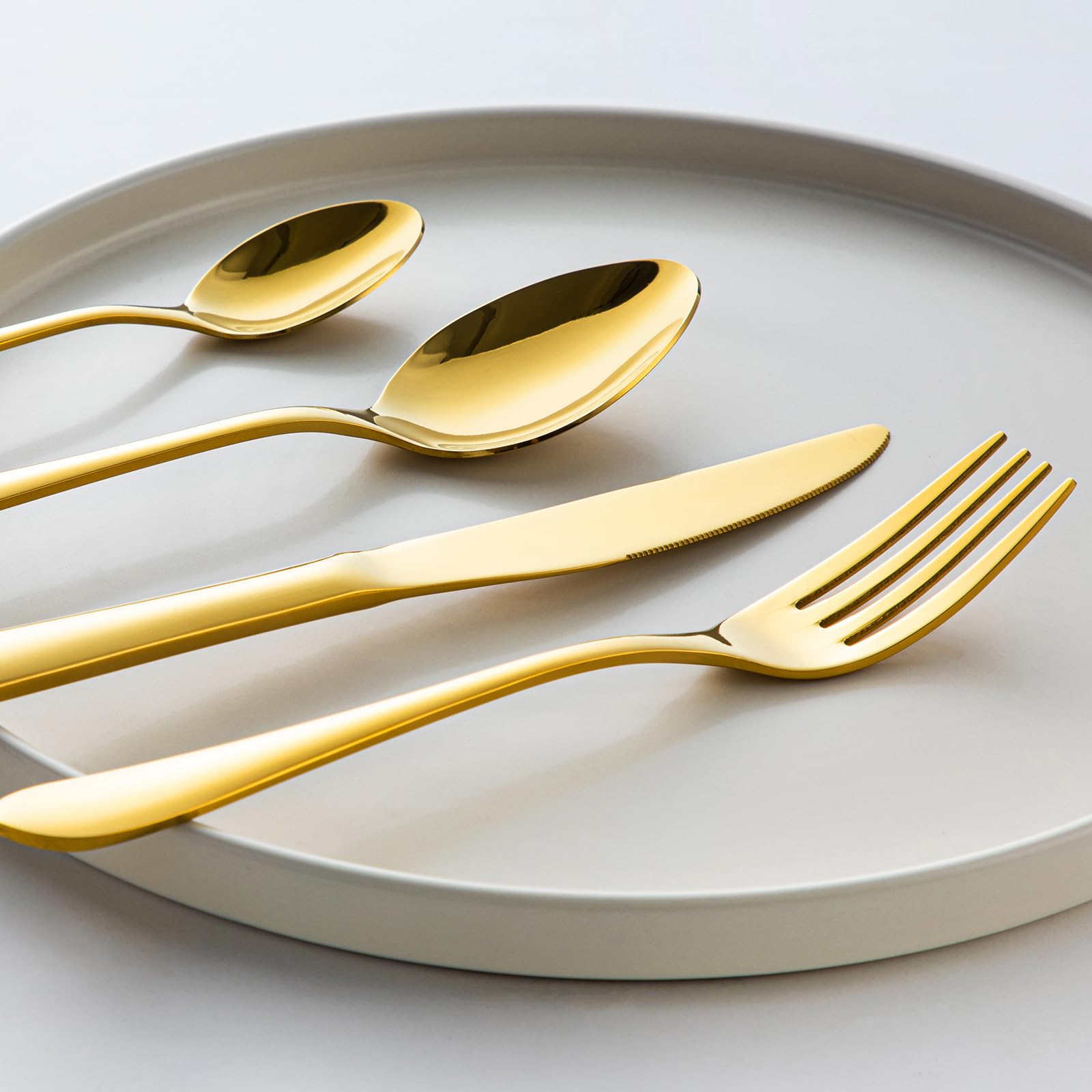 vancasso Besteck Gold Set 12 Personen, 48-Teilig Edelstahl Besteckset mit Messer/Gabel/Löffel/Dessertlöffel, 18/10 Edelstahl Besteckset Poliert mit Geschenkbox, Spülmaschinenfest