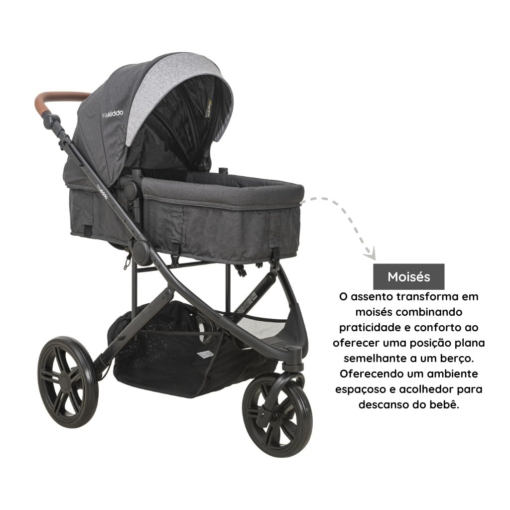 Carrinho de Bebê Kiddo Trek com Moisés e Bebê Conforto Casulo Base