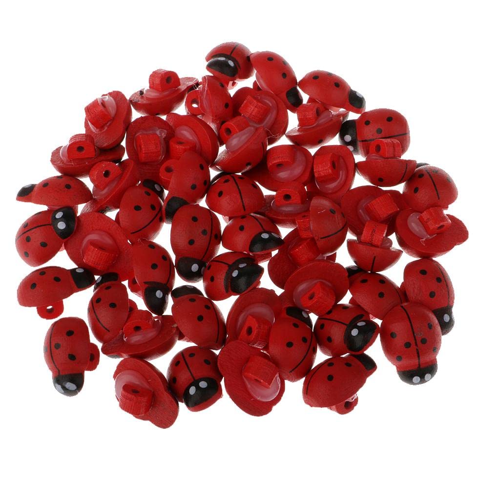 chiwanji 50pcs Ladybird Wooden Shank Buttons For Decoration Crafts 18mm