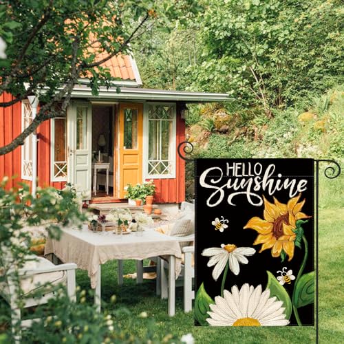 Avoin Colorlife GARDENFLAG-SUMMER-3045-170BK Daisy Sunflower Hello Sunshine Garden Flag 12X18 Inch Double Sided, Summer Seasonal Holiday Burlap Yard Outdoor Decoration Black thumb #2