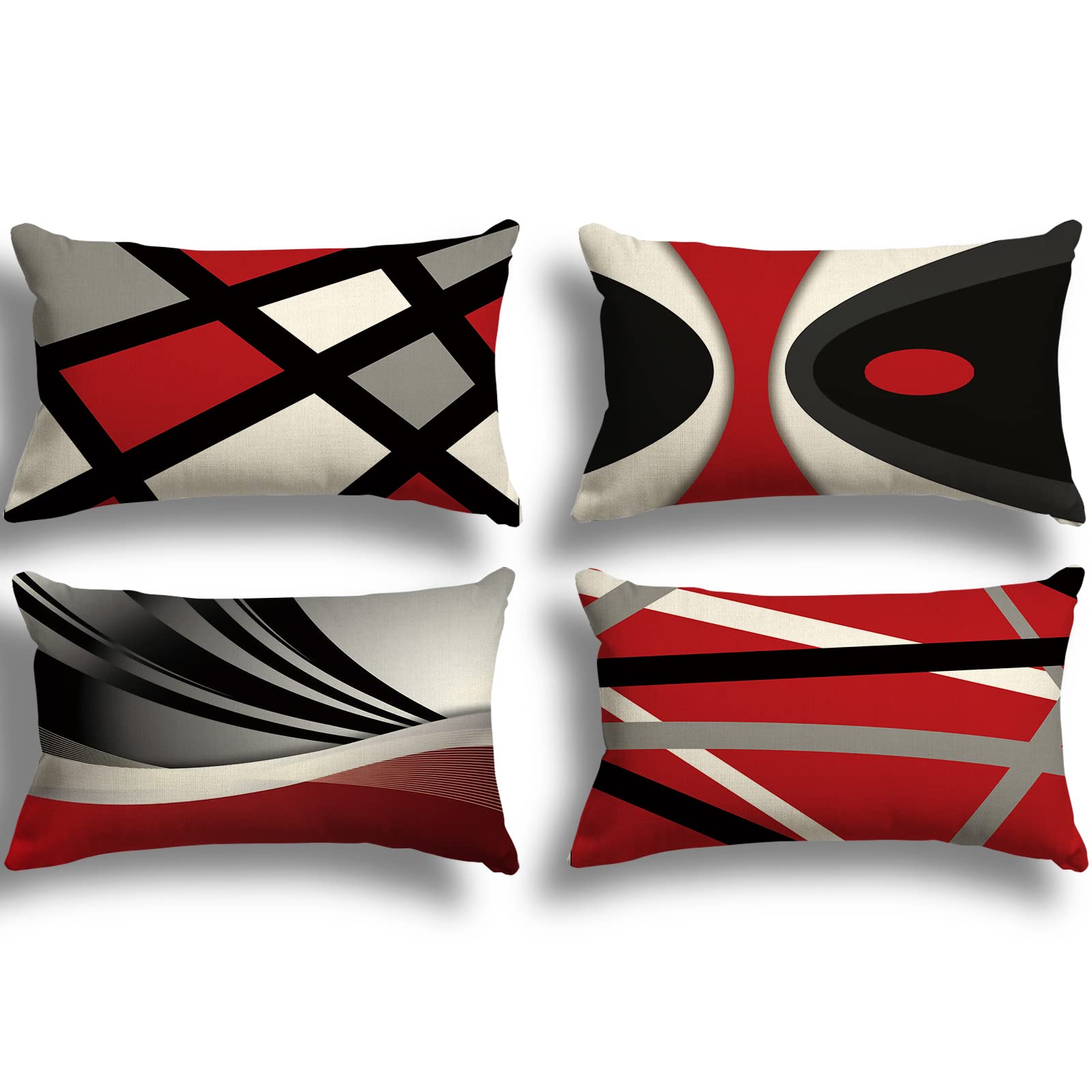 ZWJD Fodera per Cuscino Decorativa in Lino 30x50 Set di 4 Fodere per Cuscini Motivo Geometrico Fodere per Cuscini per Divano Camera da Letto Divano Cuscino per Esterno 30x50 A017-12