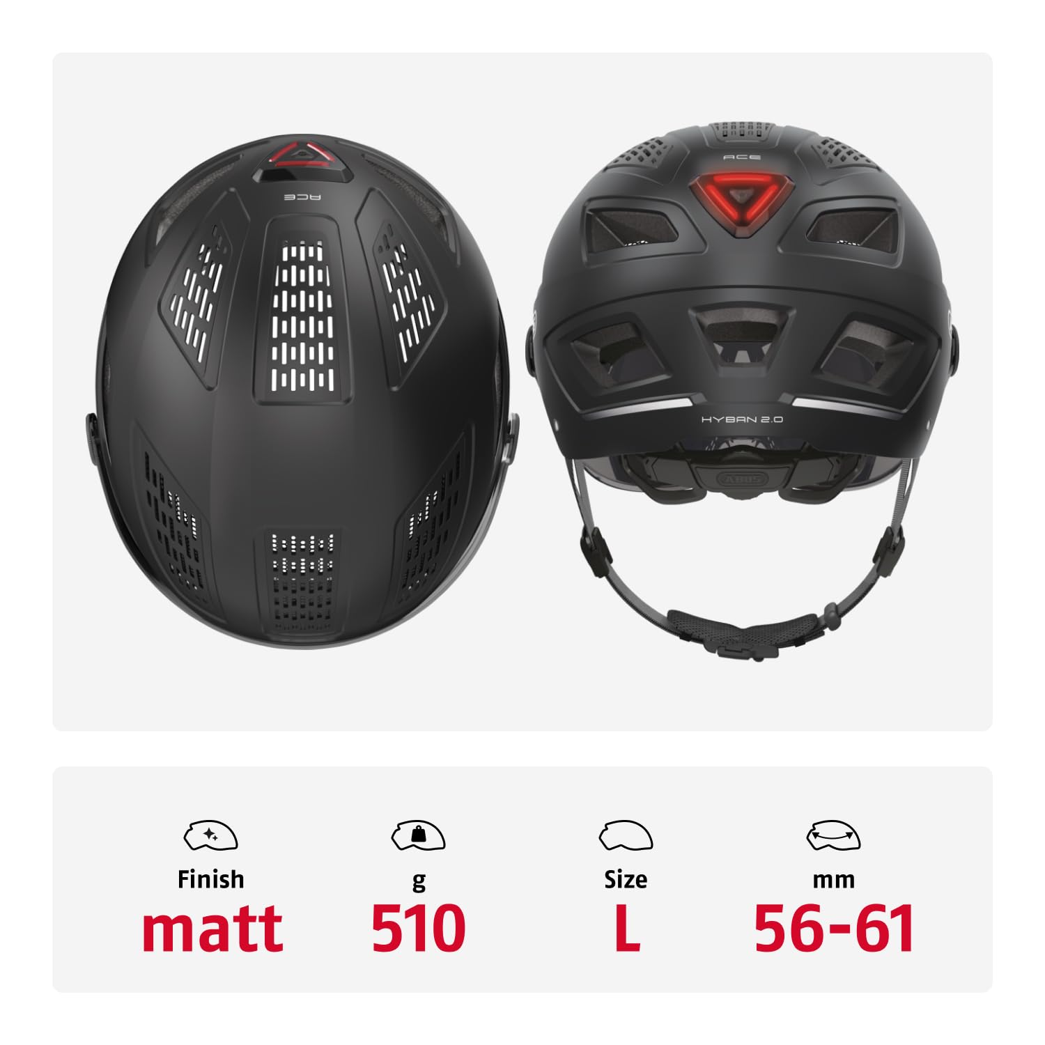 ABUS Stadthelm Hyban 2.0 ACE - Fahrradhelm mit Visier, Licht und ABS-Hartschale - für Damen und Herren