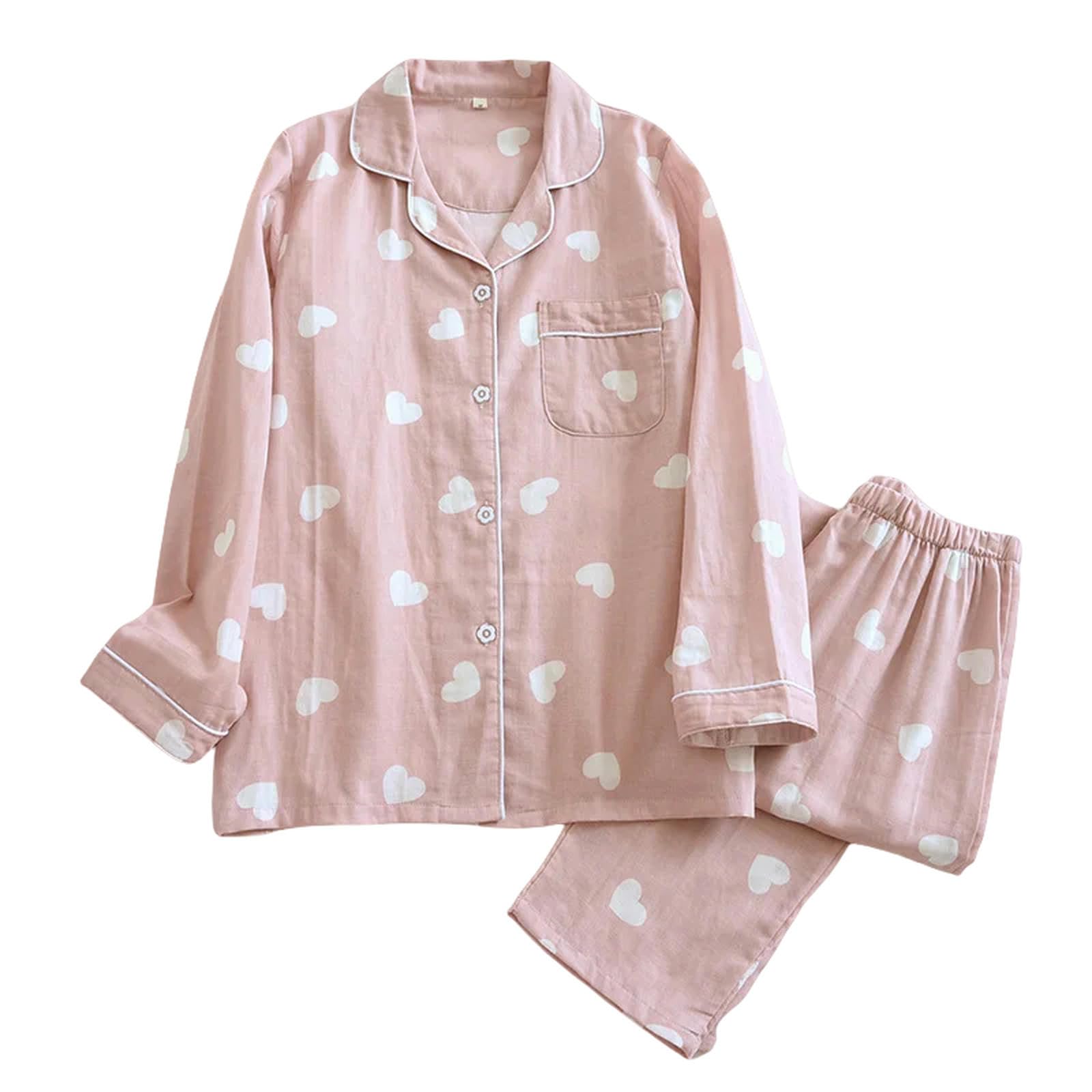Camicia da Notte Donna Nuovo Set di Pigiami Primaverili E Autunno Pantaloni da Donna A Maniche Lunghe al da Donna Due Pezzi Love Lovely Sweet Home Furnishing Set-Rosso-l
