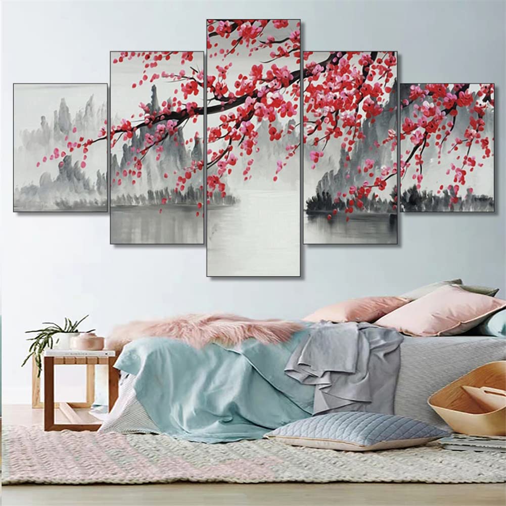 Peinture diamant kits arbre rouge grand format strass ronds 5D mosaïque broderie salon