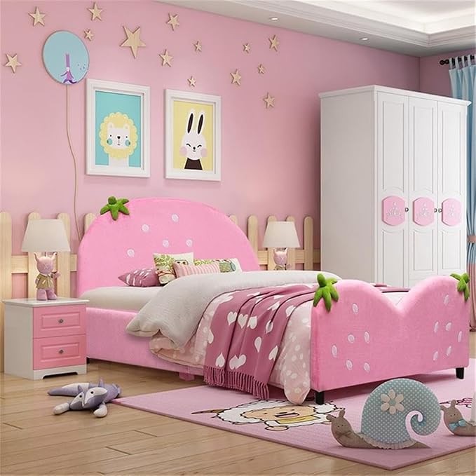 Cama de Plataforma MDF y Terciopelo para Bebés, Rosa, 80x42x31.5 pulgadas miniatura 4