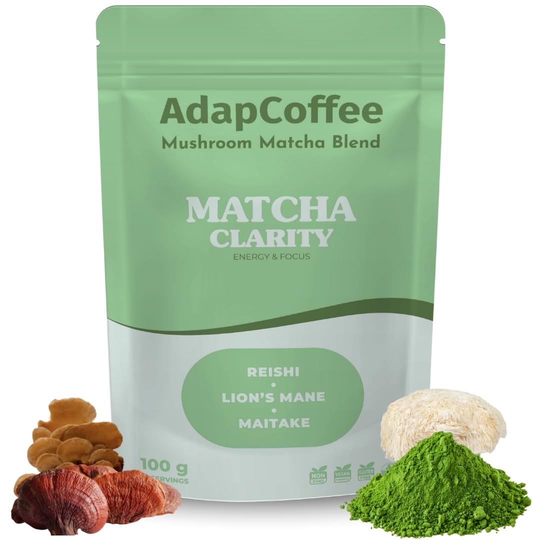 Matcha Clarity – Tè Matcha Cerimoniale con Funghi Adattogeni – Lion’s Mane, Reishi & Maitake – Energia Naturale & Concentrazione – Vegano, Senza Zuccheri Aggiunti – 25 Tazze (100 g)