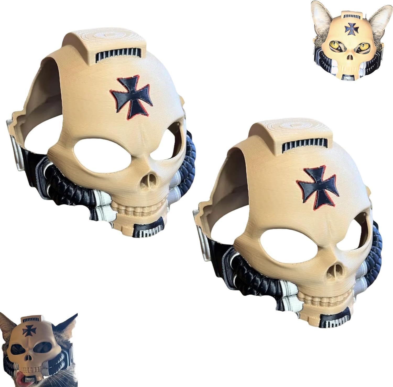 Grimaldus Cat Helmet, 3D-Printed Feline's Helmet Cat Mask, Cool Gothic Pet Armor Mask for Cats & Small Dogs, Inspired Skull Cats Decor Accessory (2pcs)