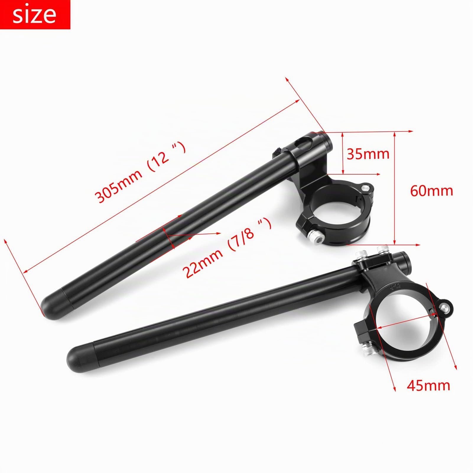 kit Demi Guidon bracelet Ø 45mm Pour CBR600RR 2003-2004 CBR900RR 1993-1999 fourche Ø 45mm cafe racer racing Demi guidon inclinaison 7° de tube Ø 22.2mm en aluminium