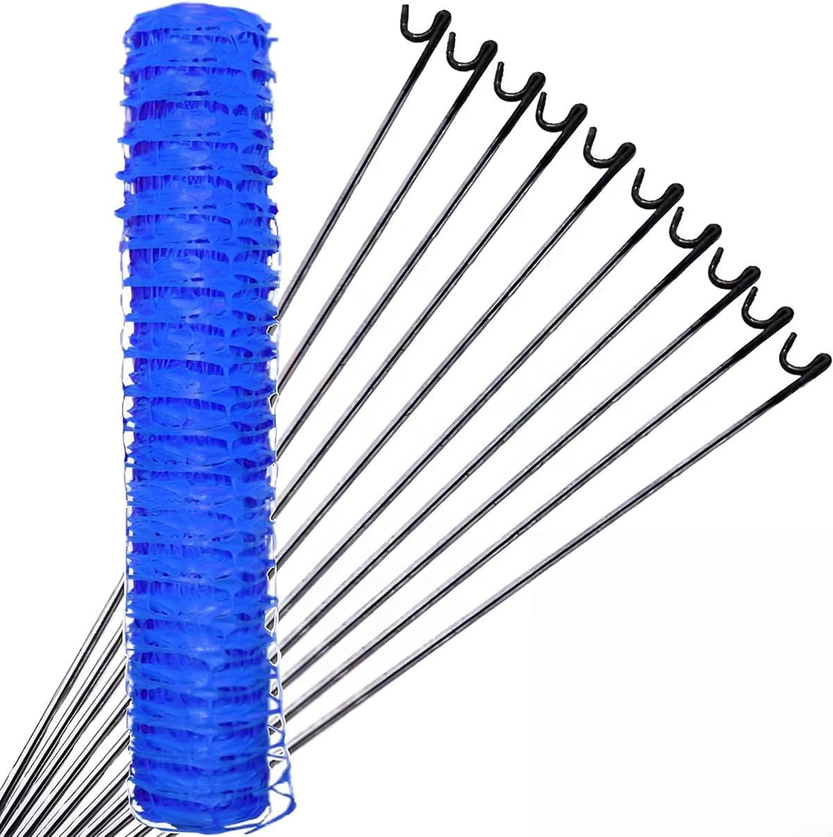 Blue Plastic Mesh Fencing 1m x 50m and 10 Pins Heavy Duty - Tear Resistant, Temporary Safety Fence for Construction, Work Sites, Garden, Pet Barriers, and Event Fences