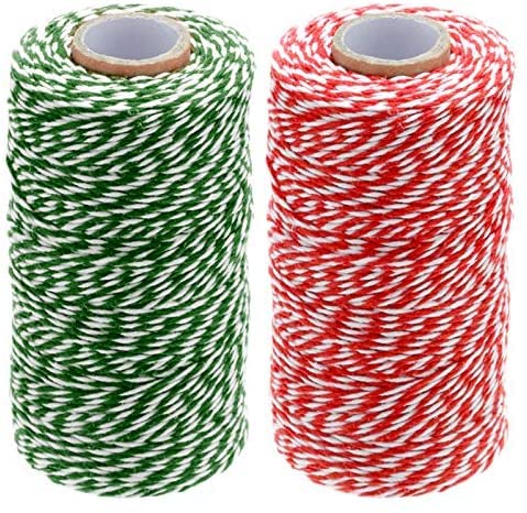 Viliysun 2 Rollen 100 m rotes und grünes Schnur, Baumwollfaden, langlebige Schnur für Geschenkverpackungen, Basteln, Gartenarbeit, Backen, Metzger, handgefertigte Kunst, 200 m insgesamt Cover