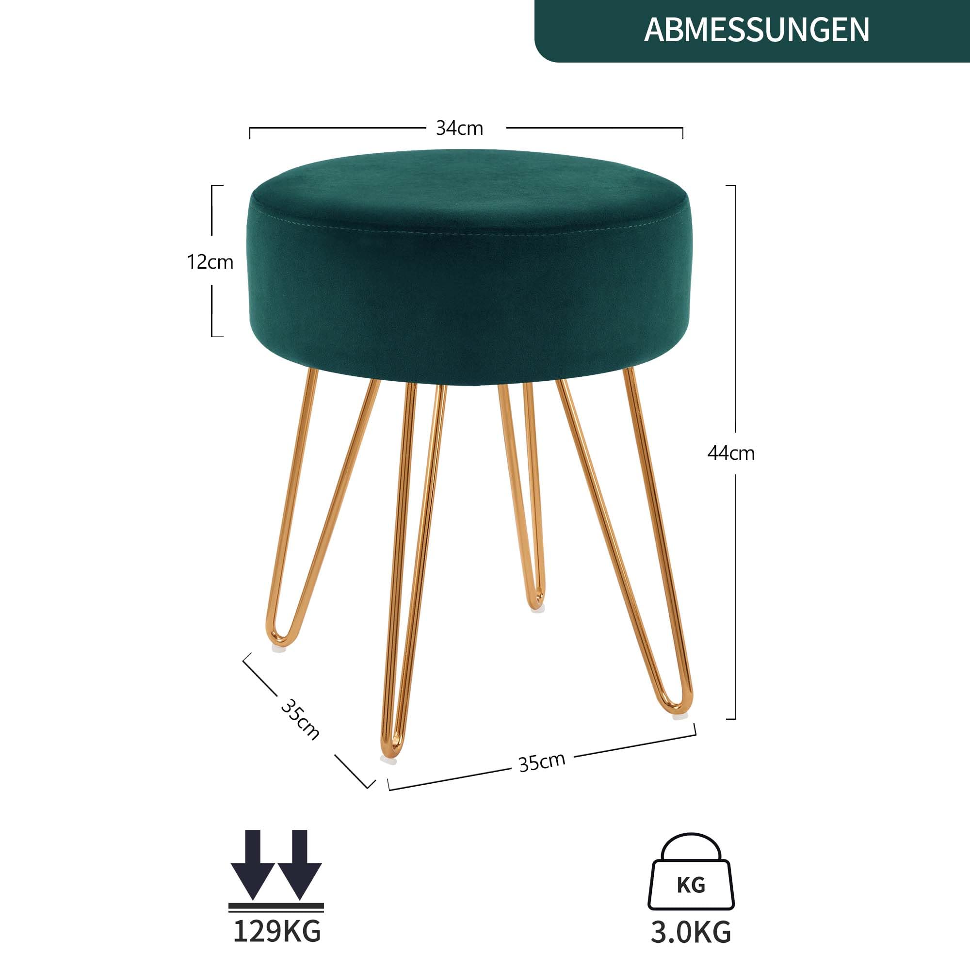 DUHOME Tabouret Ottomande en Velvet Chaise Coiffeuse Ronde avec Pieds Métalliques Pouf pour Salon Chambre, Vert Foncé