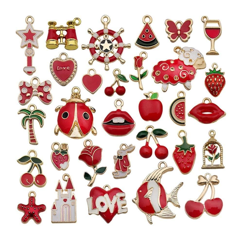SYOSI Mixed Charms Pendants, 31Pcs Charms for Jewellery Making, Charm Pendants Set, Gold enamel charm DIY Enamel Charms for Charms Making Necklaces Bracelets Earrings Keyrings Jewelry Making