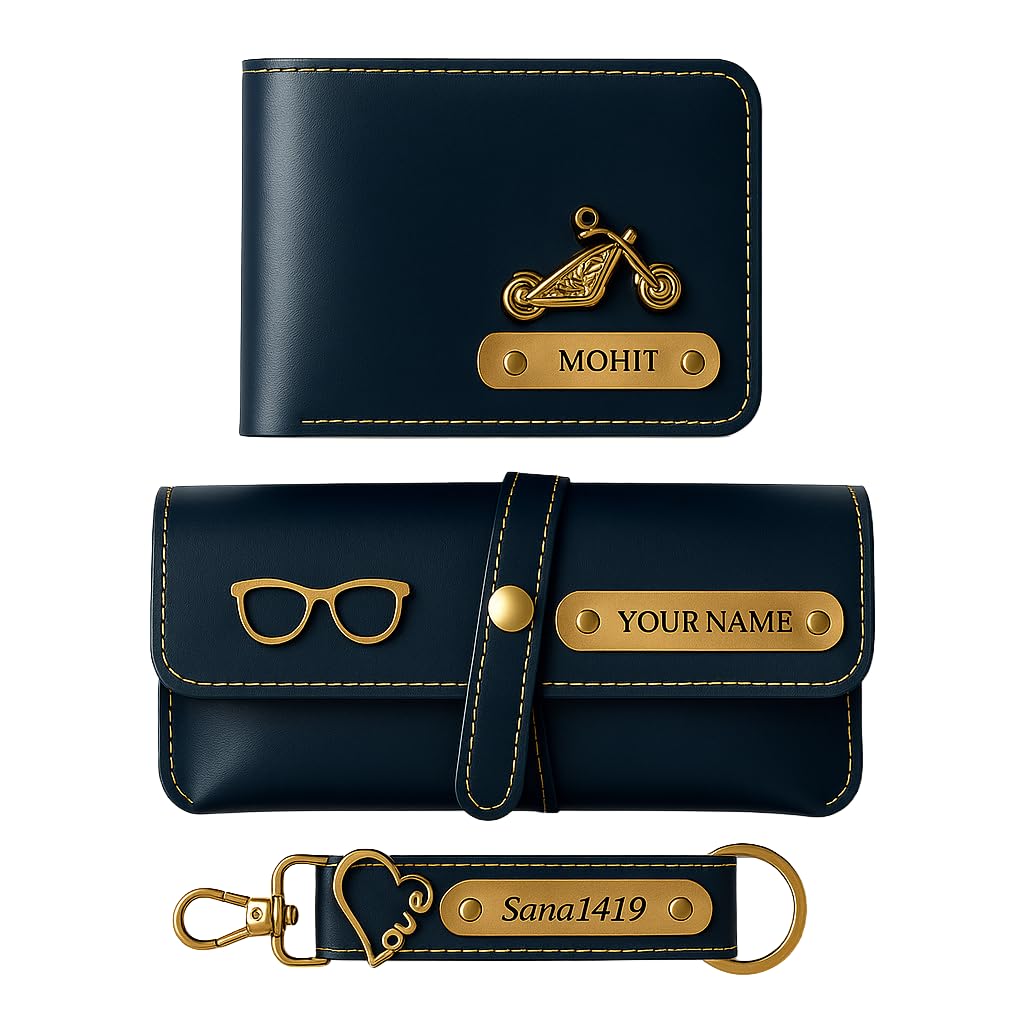 celed Customized 3-in-1 Gift Set for Men | Personalized Wallet, Sunglass Case & Keychain (Blue)-picture-9