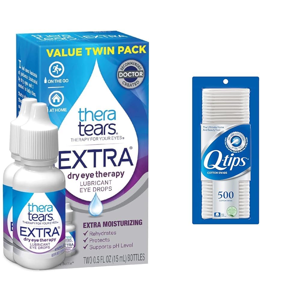 TheraTears Extra Dry Eye Drops 0 5 fl oz 2 Count with Q-Tips 100 Cotton Swabs 500 Count
