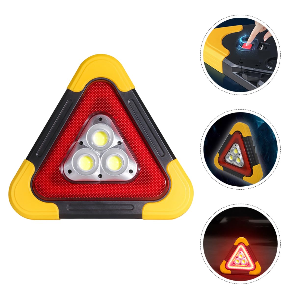 Luz de Advertencia Triangular LED para Vehículo Base Abs | Señal Portátil, Diseño Estable de Tres Patas, Uso en Carretera y Asistencia en Espera