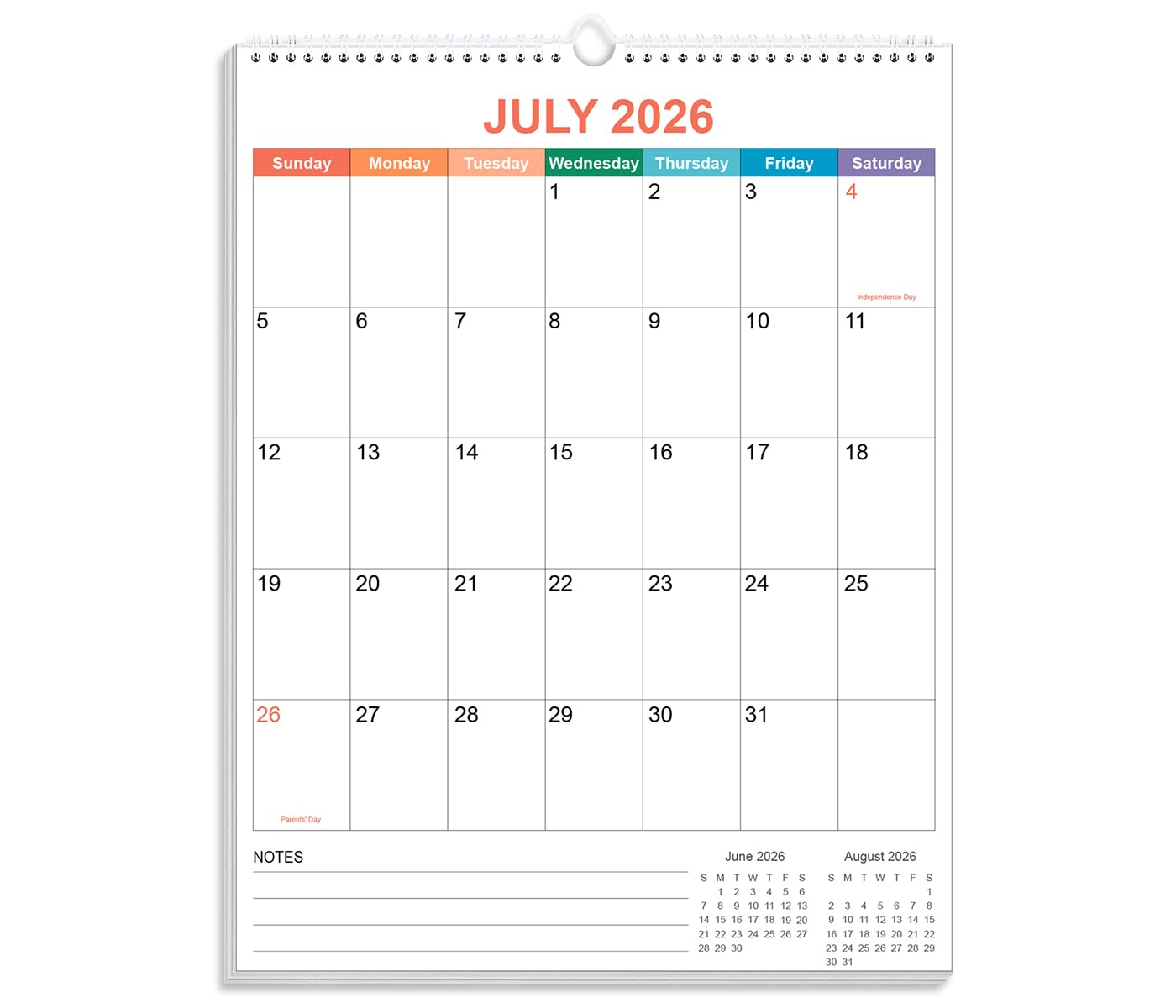 2026-2027 Calendar - Wall Calendar 2026-2027 from July 2026 - December 2027, 18 Months Calendar with Twin-Wire Binding & Hanging Hook, 8.5" x 11", Vertical Calendar, Colorful