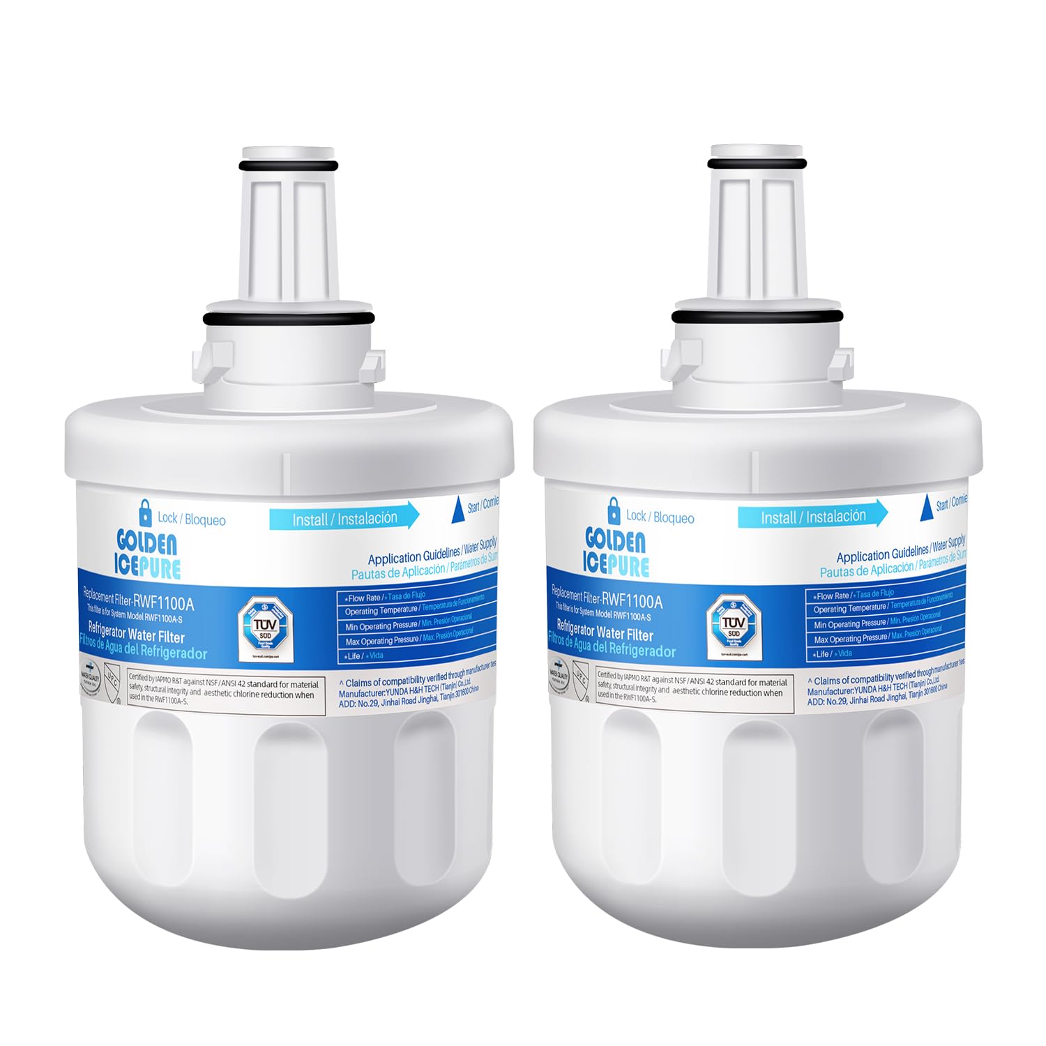 GOLDEN ICEPURE Refrigerator Water Filter Compatible with Samsung DA29-00003F, DA29-00003G, Aqua Pure Plus Hafin, DA29-00003B, DA29-00003A, DA97-06317A, RFC1100A, 2 Pieces