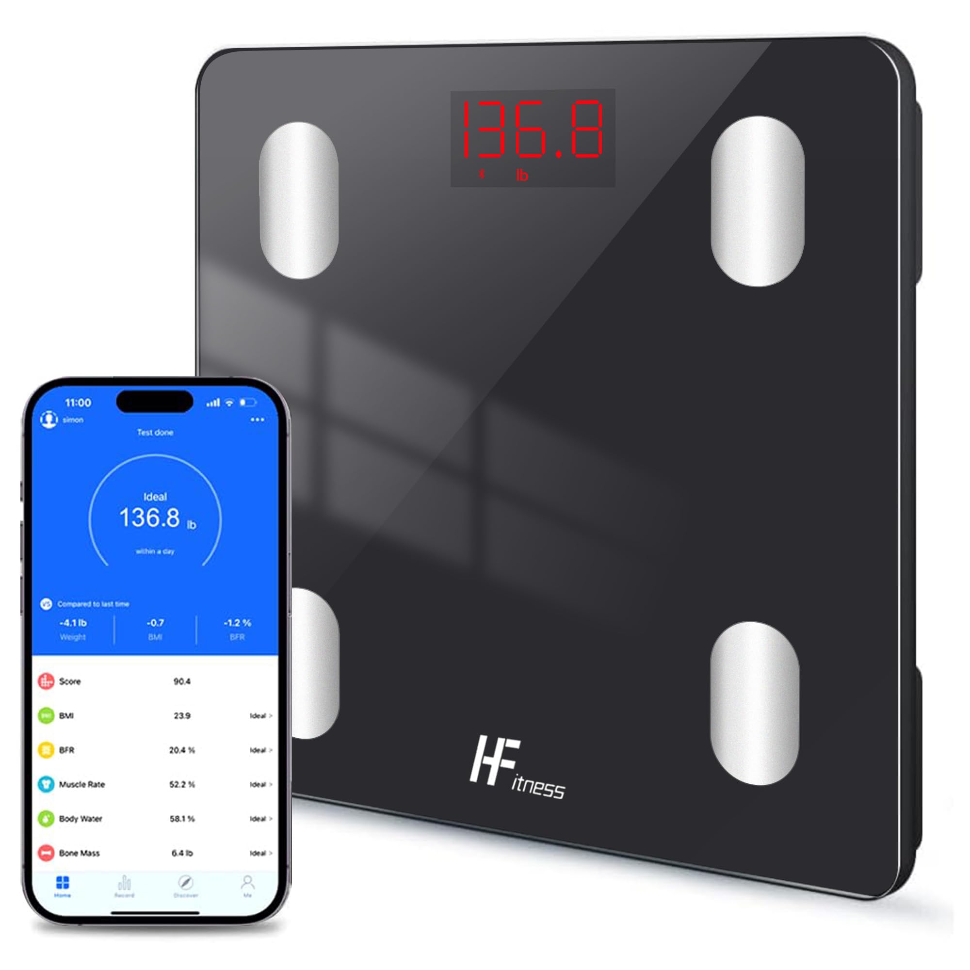 HomeFashion HFitness 19x Body Composition Indices Smart Scale Bathroom Scales for Body Weight Body Fat Monitor BMI Muscle Mass Bone iOS Android App Bluetooth Wireless
