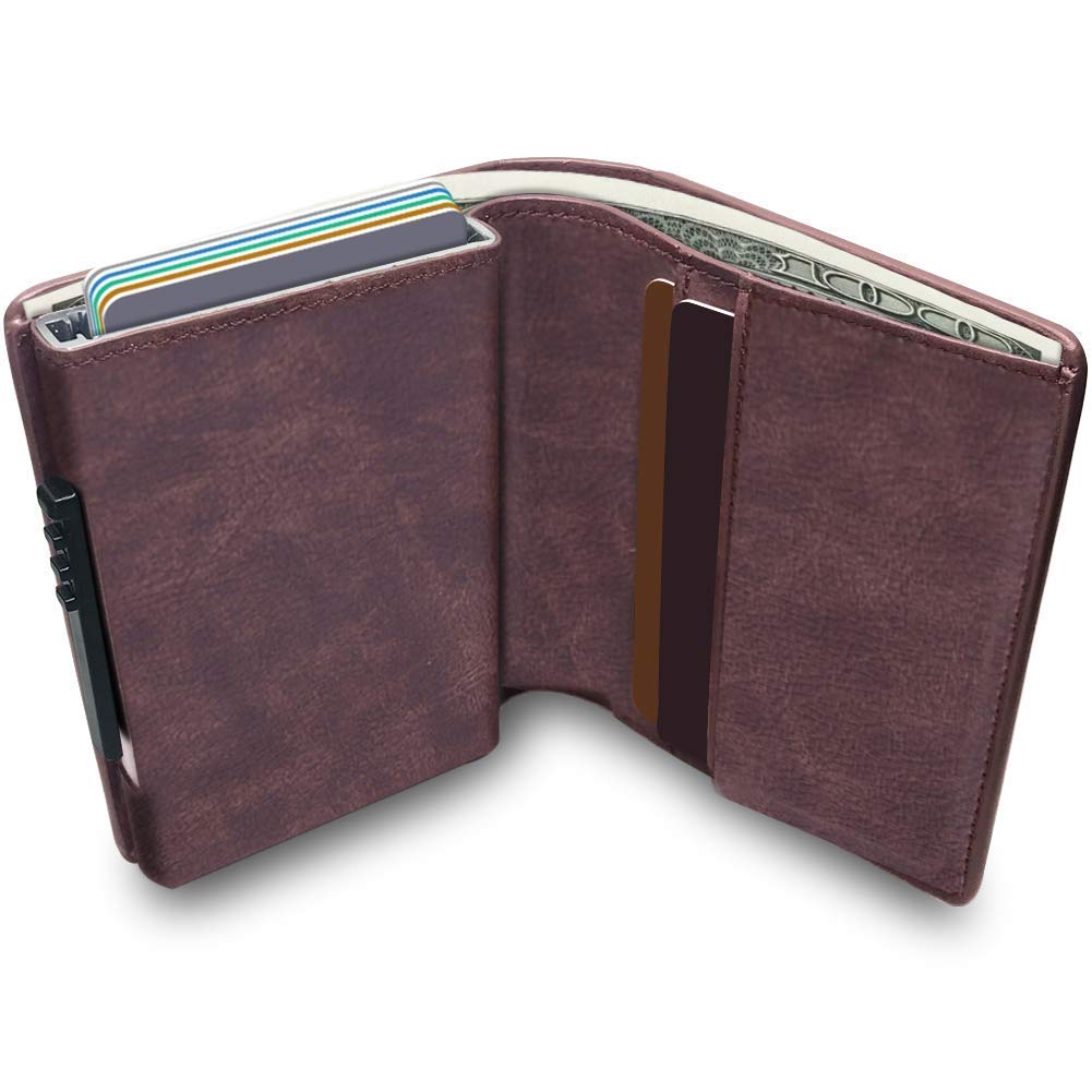 Wallet with Money Clip RFID Blocking Wallet|Minimalist Genuine Leather Mens Card Wallet | Credit Card Holder| Contactless Credit Card Protector |Ultra Thin Automatic Pop-up Card Case(Coffee)