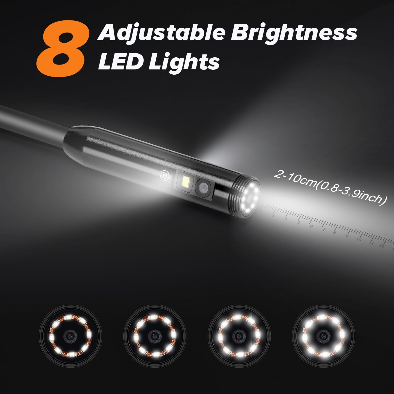 WADEO endoscopio cámara con luz 10m, Pantalla IPS de 5 Pulgadas Tres Lentes endoscopio, IT67 Impermeable cámara de Tubo, 8mm Serpiente cámara, 1920P HD cámara de inspección, 32GB (Cable Desmontable)