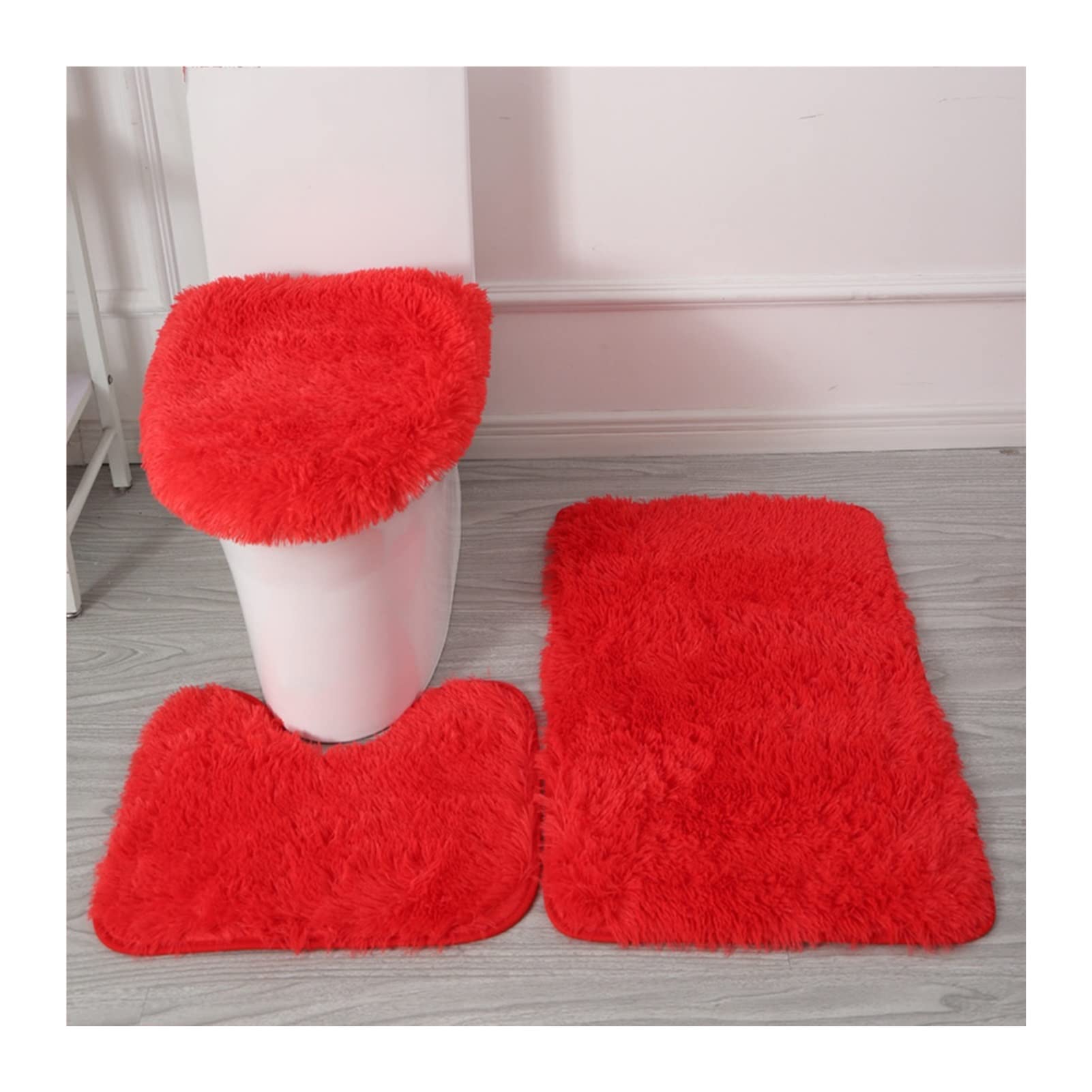 Juego de fundas de inodoro blancas lavables y alfombrilla de baño con pedestal