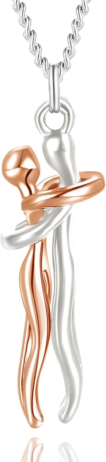 S925 Sterling Silver Couple Hug Necklace – With Ready To Gift Box & To My Love Self Note – Birthday/Valentine’s Day Gift For Couples – Premium Quality Craftmanship