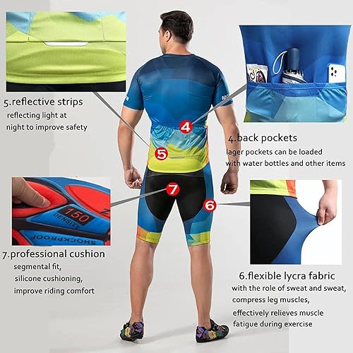 Miniatura 5 de Conjunto de ropa de ciclismo para hombre, camisetas de ciclismo de carretera + pantalones cortos de secado rápido con cremallera completa