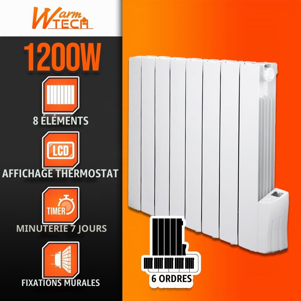 Radiateur à inertie fluide 1200W 8 éléments - Warm Tech