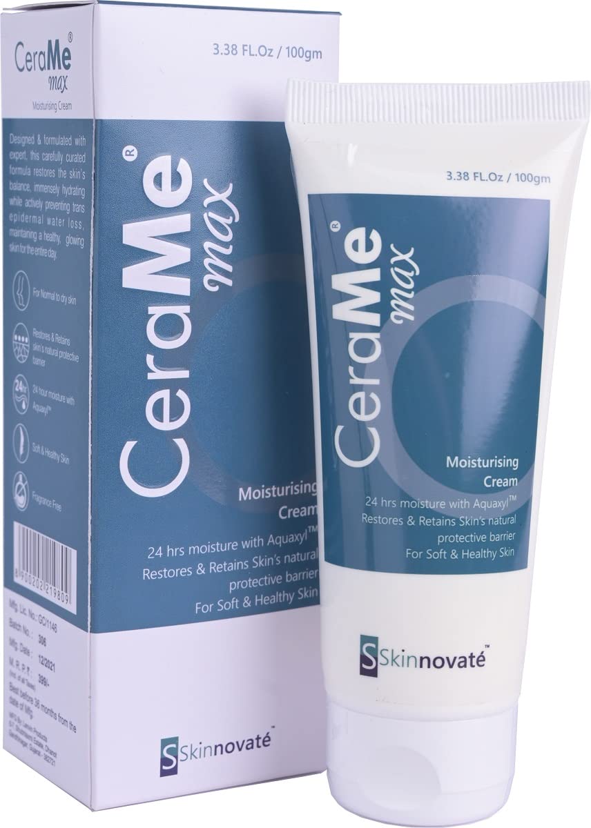 CeraMe Max Moisturising Cream for All Types of Skin Types, Formulated with Essential Ceramides, Aquaxyl, Hyaluronic Acid, Niacinamide, Shea Butter (Pack of 1, 100gm)