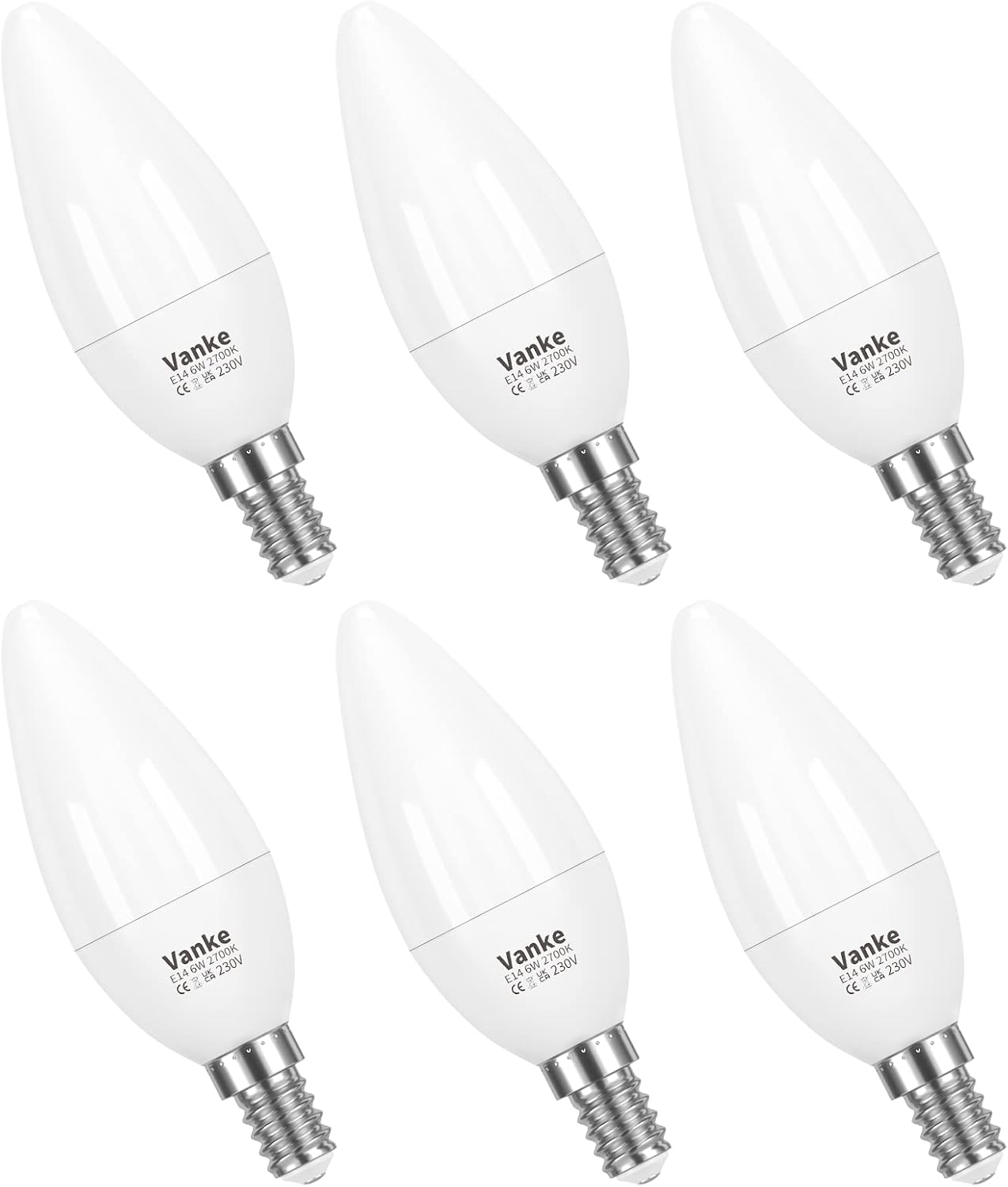 Vanke E14 LED Light Bulbs, Warm White 2700K, 6W (40W Incandescent), SES