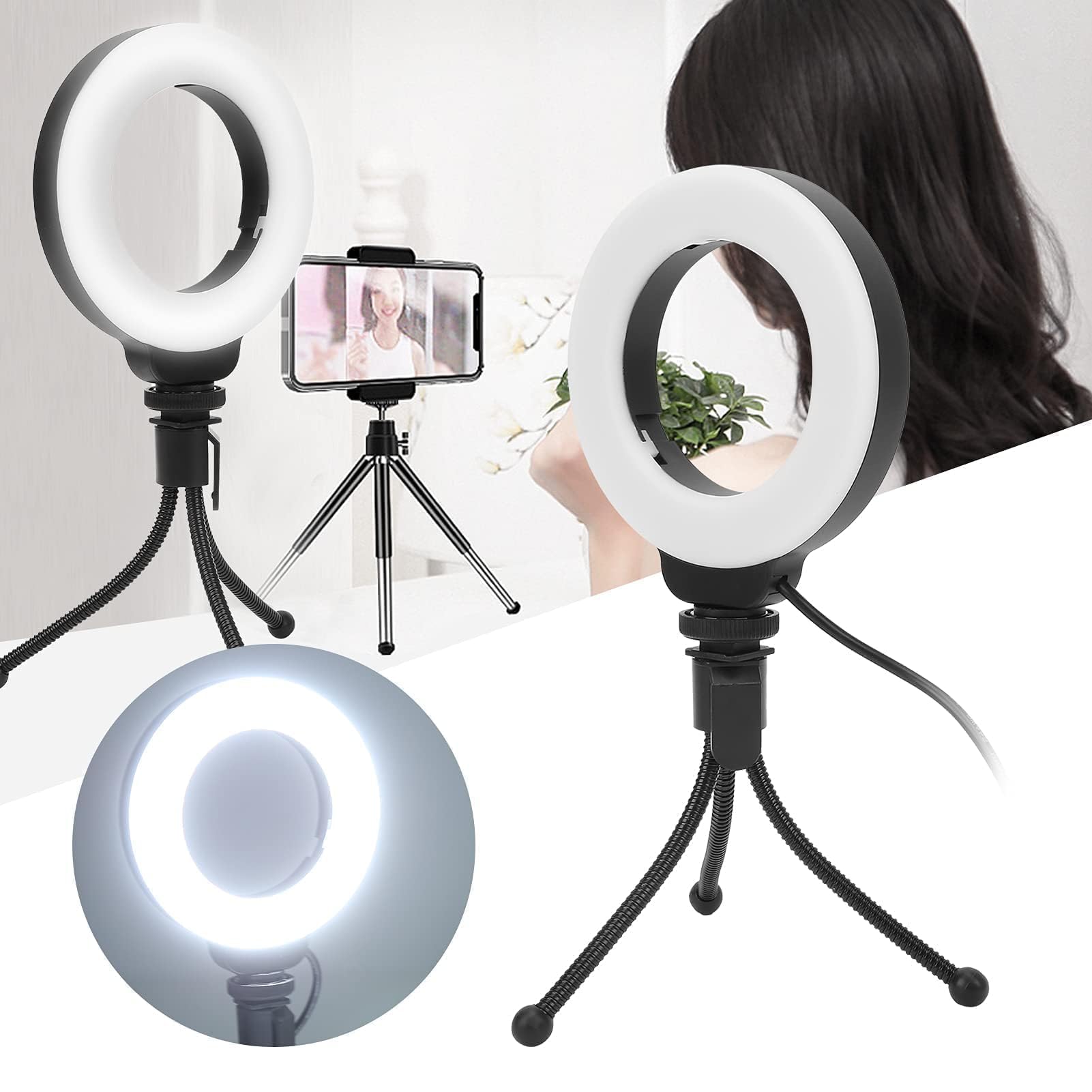 4 Pollici 48led Luce Anulare Con Stativo, Luce per Videoconferenza USB Vlog Fill Lamp Desktop Selfie Ring Light Con Treppiede per Trucco/Vlog/Computer/Laptop/Live Streaming/Videochiamata