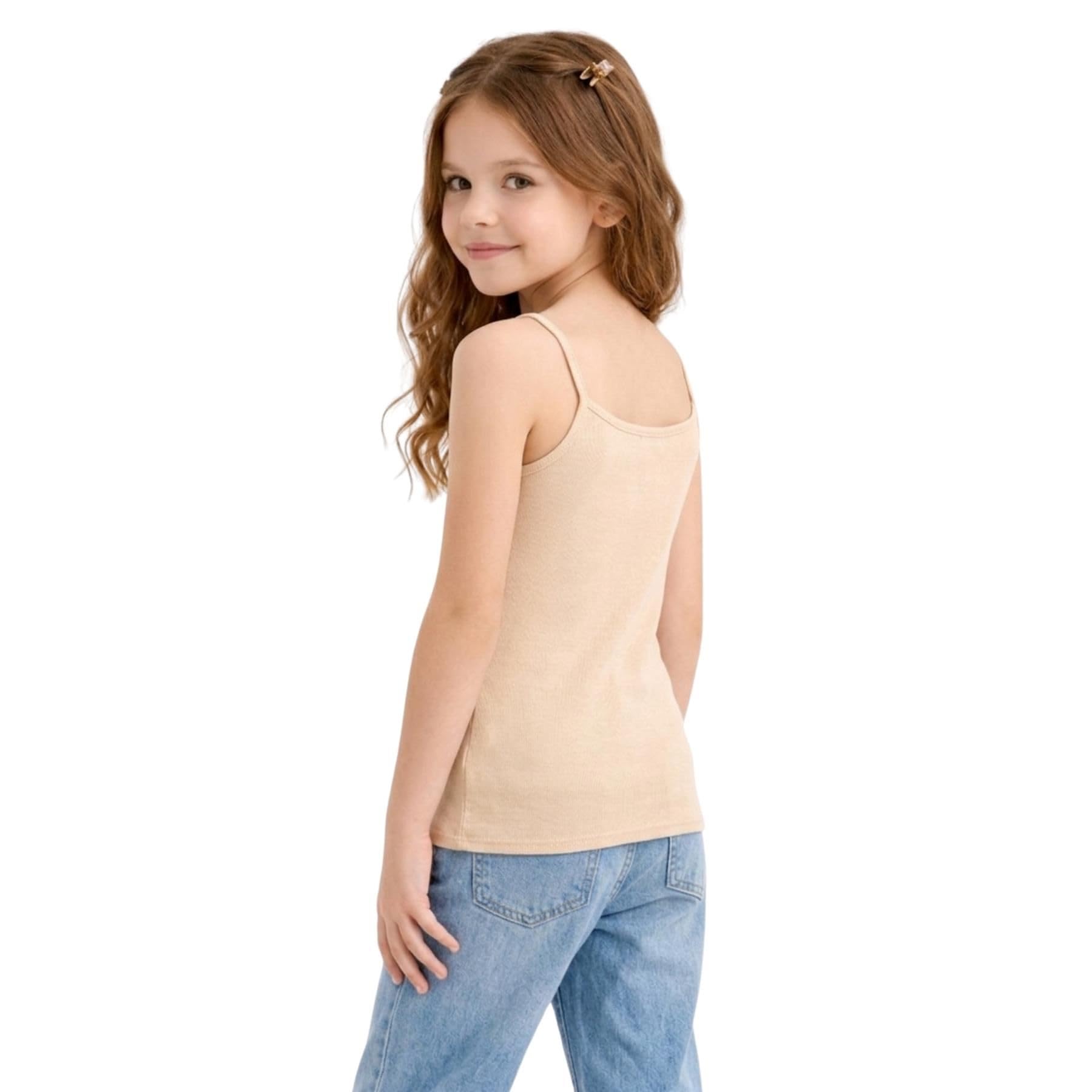 Janisramone® Lot de 5 débardeurs d'été sans manches à bretelles spaghetti pour filles, débardeur léger pour entraînement pour filles, débardeur uni à bretelles pour 5 à 13 ans