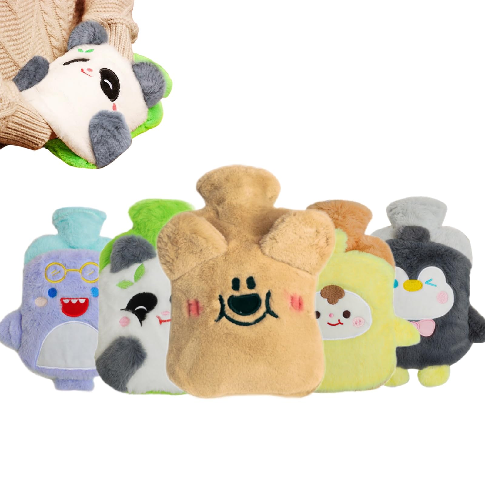 Bolsa Agua Caliente, Bolsa de Agua Caliente con Oso sonrojado de Peluche Lindo y Esponjoso de 1L, Hot Water Bottle Segura, a Prueba de Fugas y Explosiones, Extraíble Para Su Limpieza