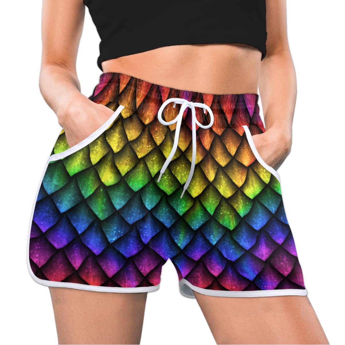 Animals Dragons Skin Quama Women's Shorts, Comfortable Elastic Waistband with Drawstring