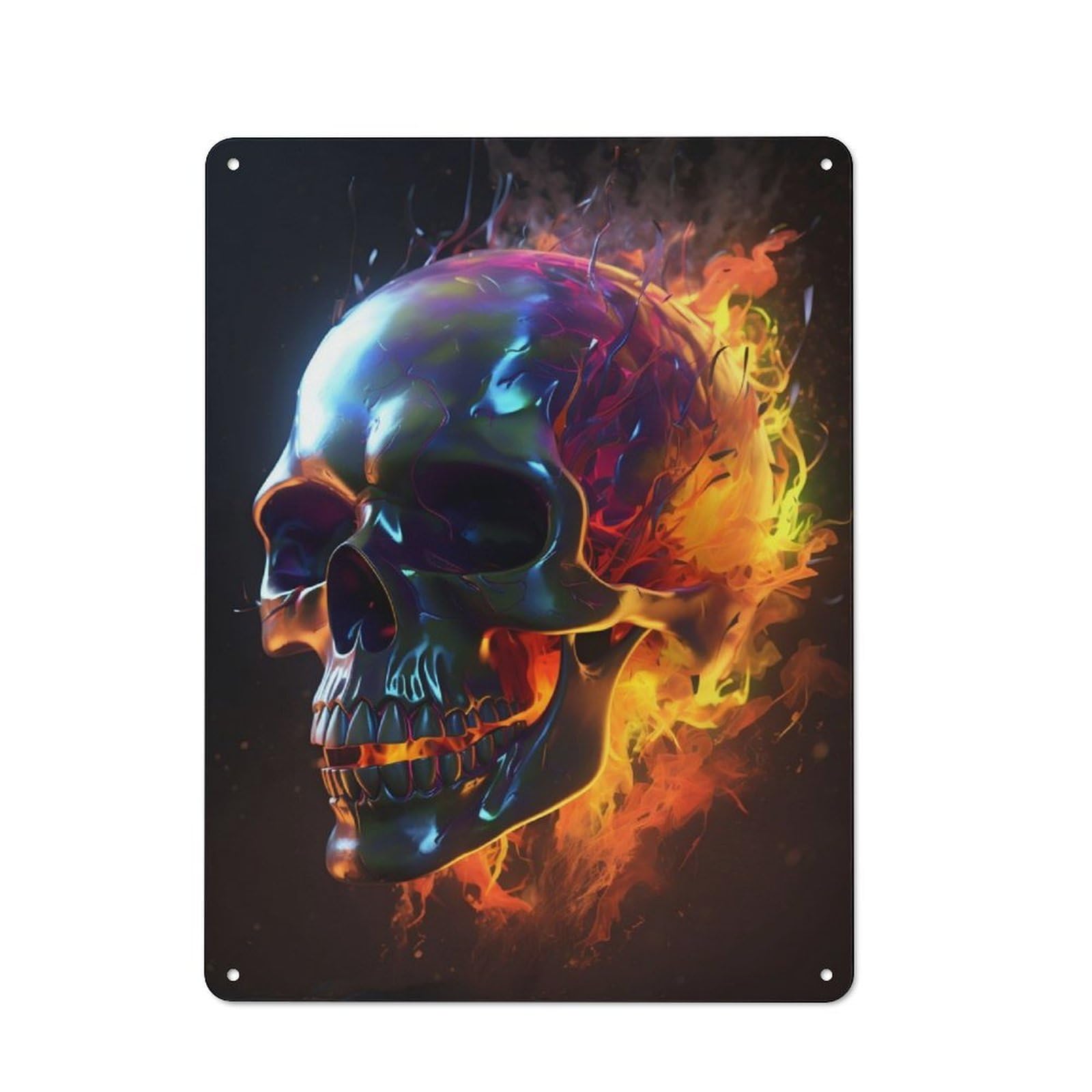 Junmoney Burning Color Skull Metal Plaque 40X30cm With For Pub Or Café, Rustic Decor, For Garage, Workshop And Man Cave Decoration