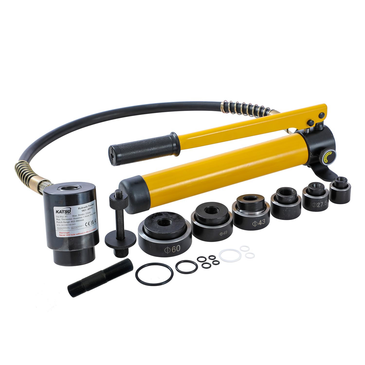 KATSU 10 Ton Punzone Idraulico Hydraulic Knockout Kit 22-60,5mm 6 Punzione Punzonatrice Idraulica in Metallo Strumento di Perforazione per Condotto Elettrico 405193
