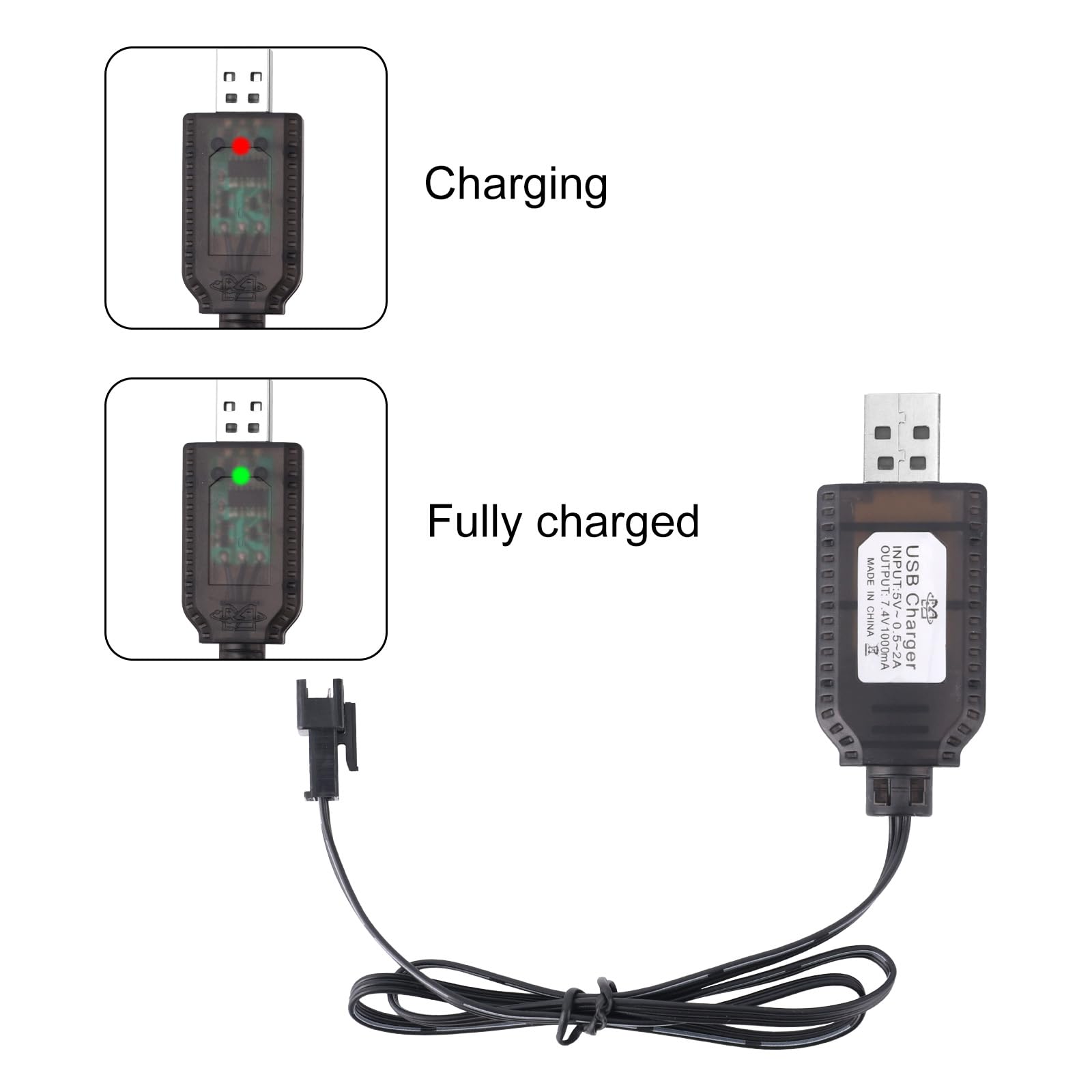 2pz 7.4V SM-3P USB Caricatore Cavo Ricambio, 2S Li-ion Batteria Caricatore Spinotto 3 Pin per Automobile Telecomando/Aereo/Carro Armato/Barca/Altri Dispositivi Caricamento Veloce Protezione - 4