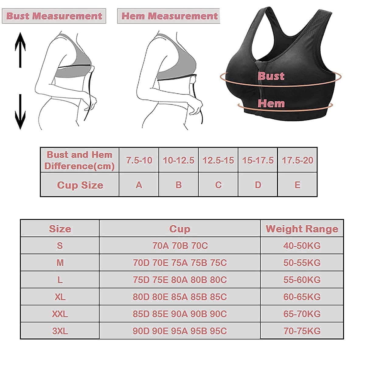 Zoerea Sportowy biustonosz damski Push Up Zip Front Impact Yoga Bra