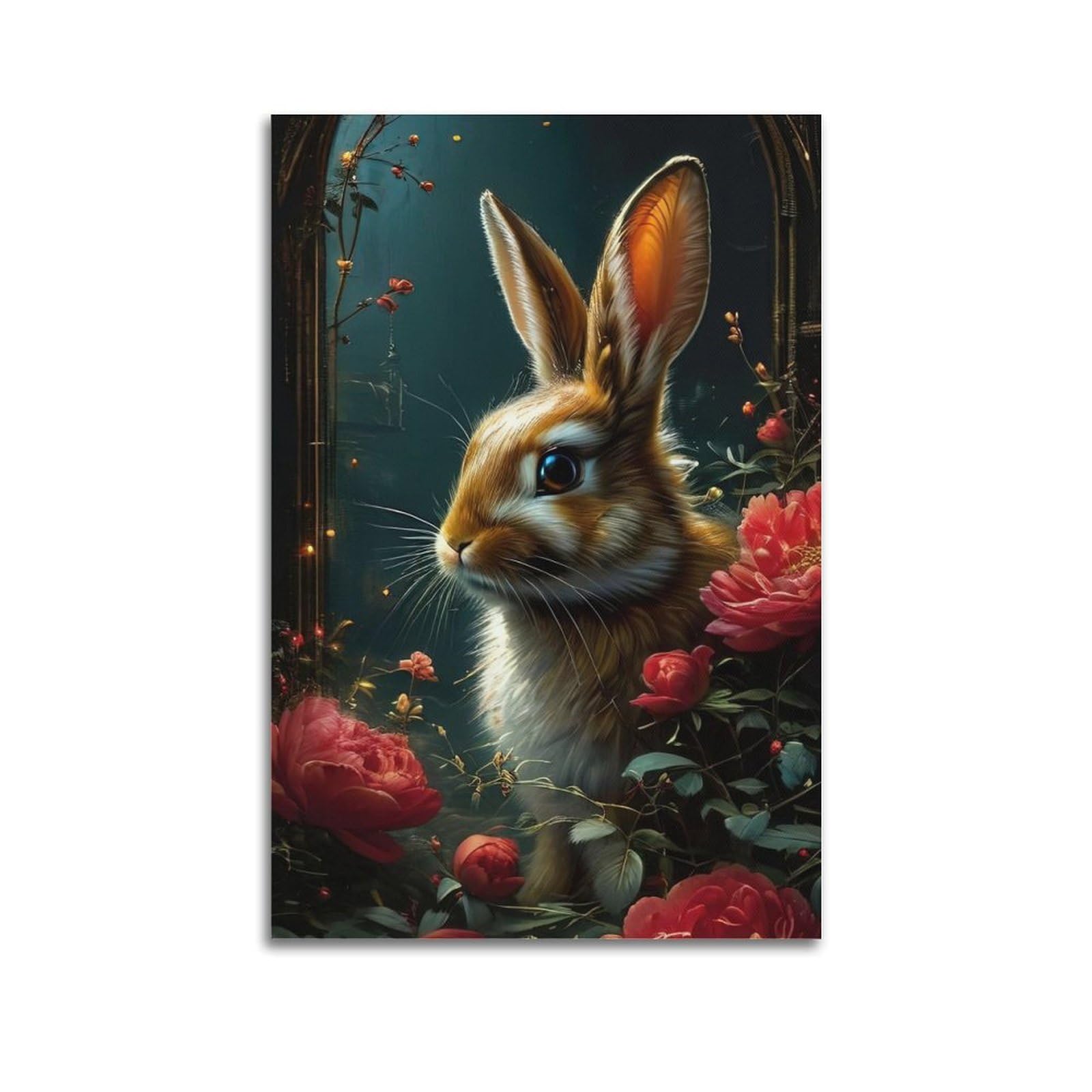 CXHJCA Animal Poster Rabbits And Flowers Poster Decorative Painting Canvas Wall Posters And Art Picture Print Modern Family Bedroom Decor Posters 24x36inch(60x90cm)