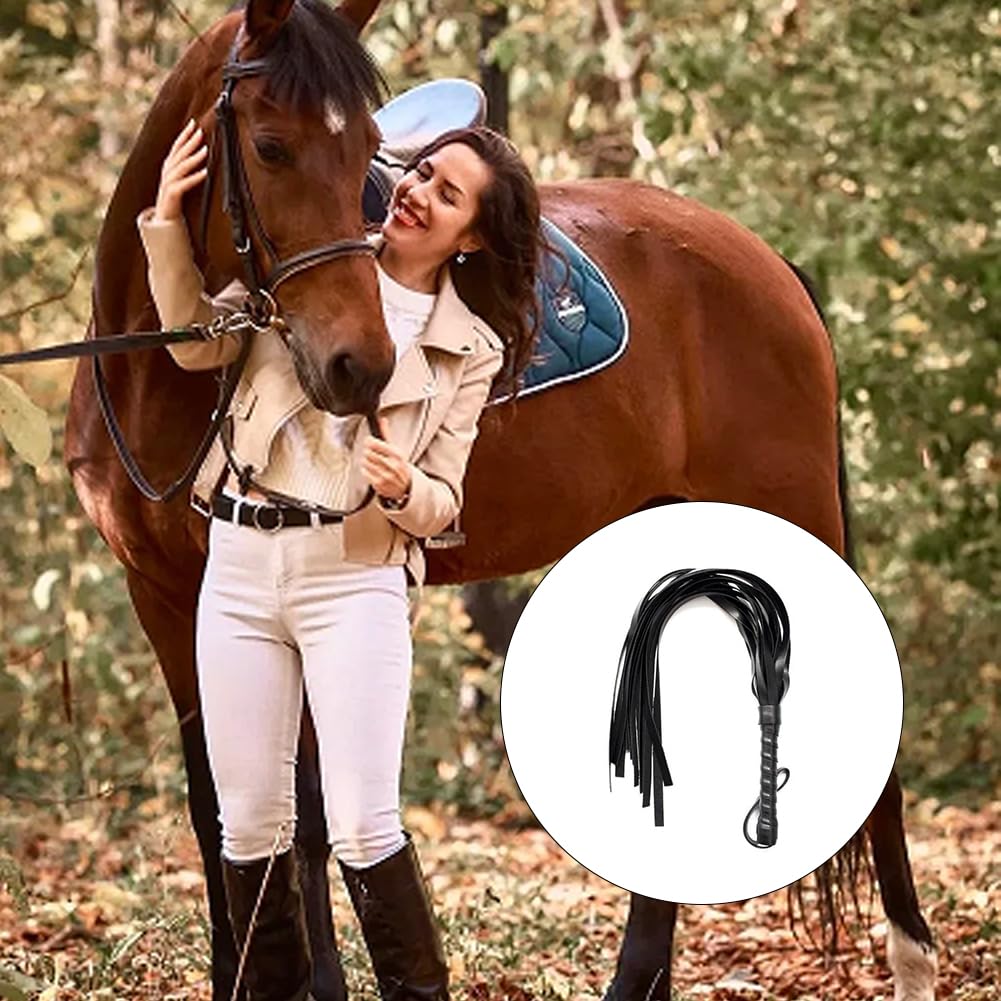 Látigo de Equitación de Cuero PU con Borlas para Deportes Ecuestres