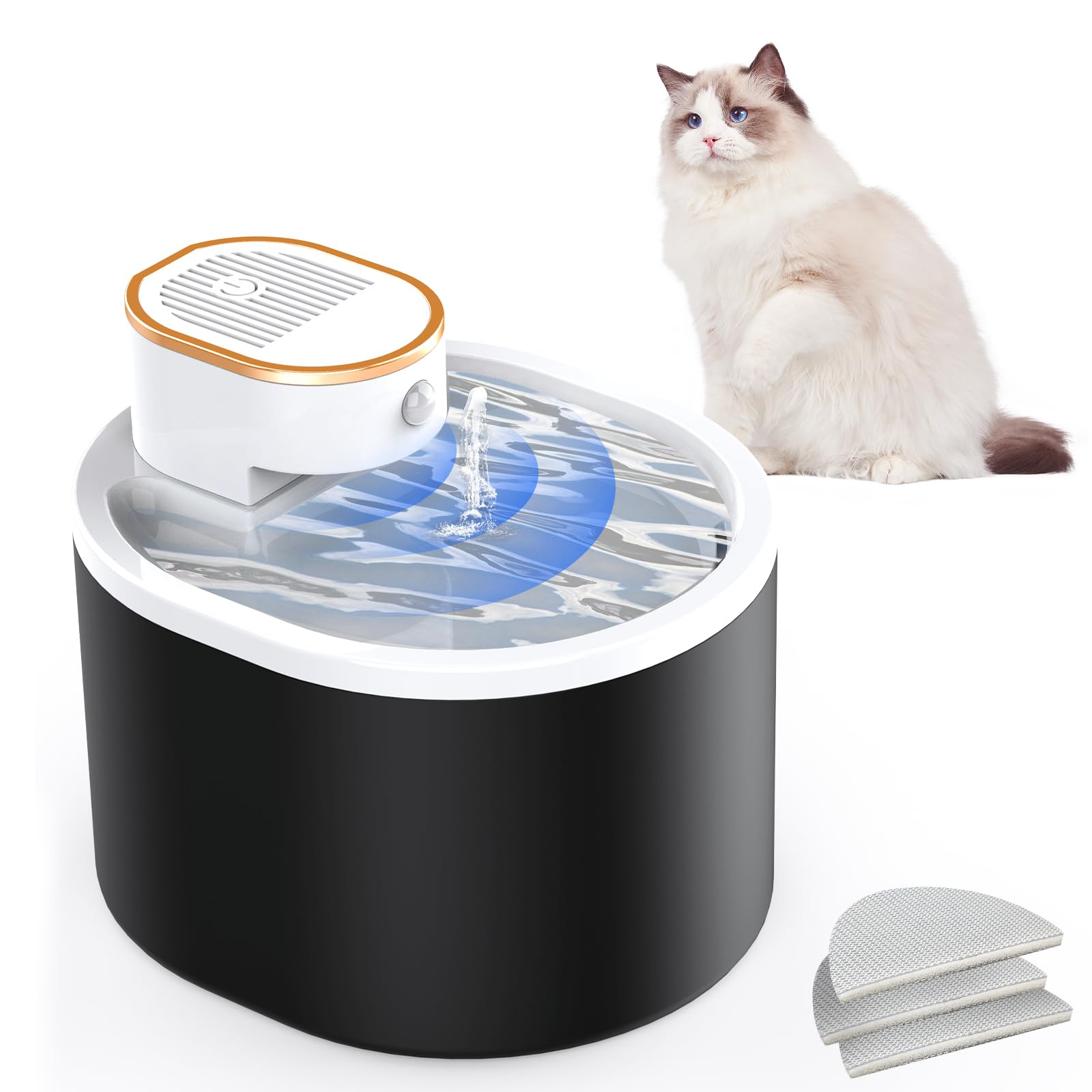 Cat Water Fountain, 3L Wireless Pet Water Fountain, Wireless & Battery Operated,Fountain for Cats & Multiple Pets-3pcs Filters