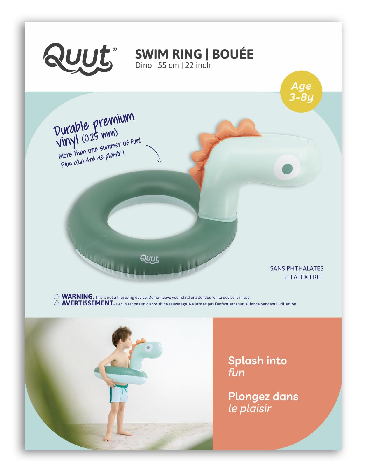 Quut – Boa Gonfiabile Dino – Boa Gonfiabile per Bambini 3-8 Anni – 60 cm – Vinile Durevole Non Tossico – Giocattolo Piscina per Ragazzi e Ragazze – Riutilizzabile e Riciclabile