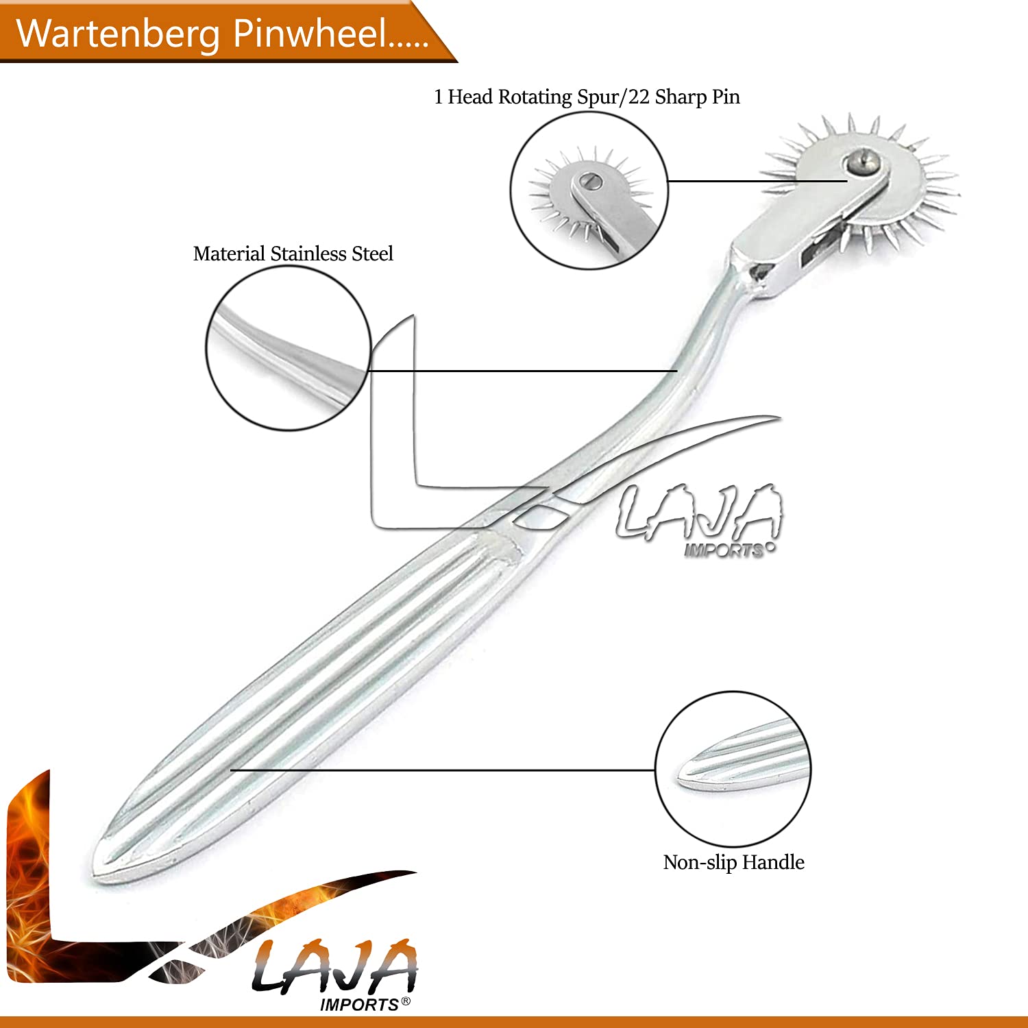 Laja Imports 4 Pcs Set Diagnostic Neurologic Wartenberg Sensory Testing Pinwheel Stimulator for Educational Use