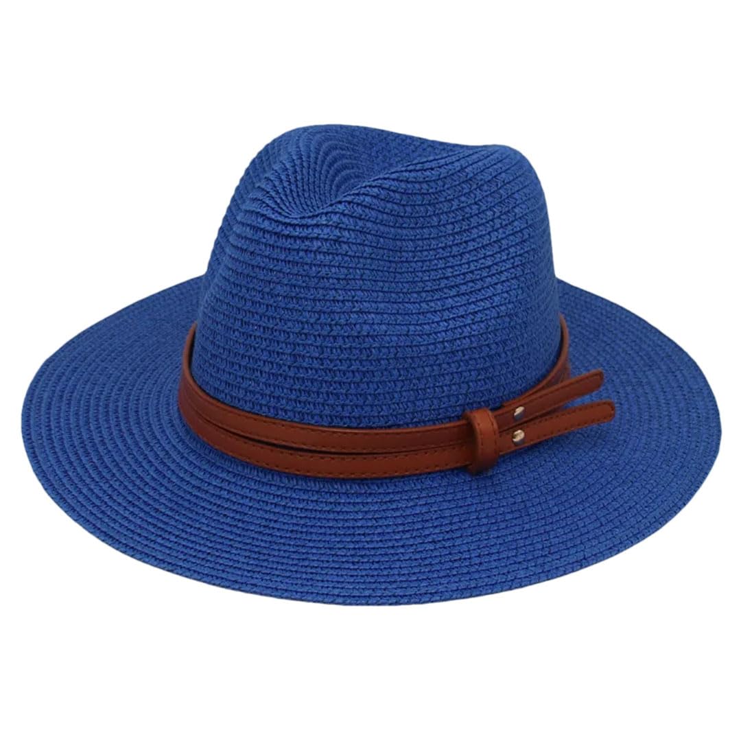 LCUVIMPEX Bucket Hats， Unisex Wide Brim Straw Panama Sun Hat Multicolor(Royal Blue)